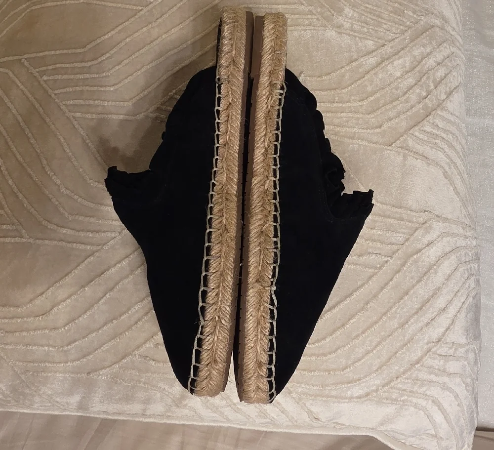 Kate Spade Black Suede Ruffle Espadrilles Size 8